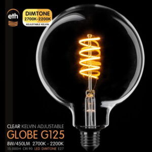 Globe 125mm helder spiraal 8W dimtone
