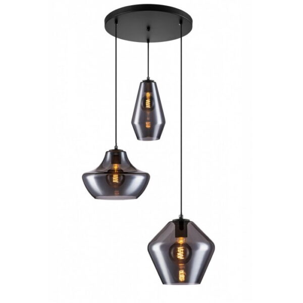 Marina – Palm – Wilson smoke + Savoy zwart hanglamp 3 lichts