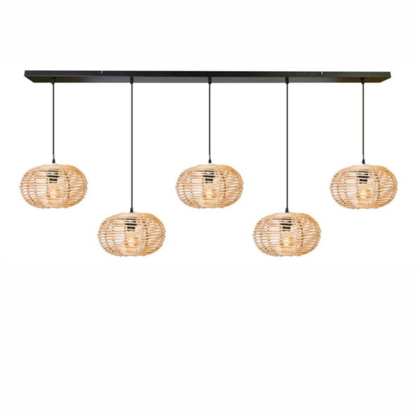 Rotan naturel hanglamp 5 lichts