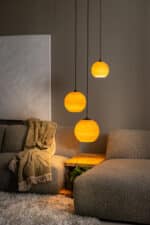 Hanglamp Orb Saturn Taupe Grijs 3 lichts bankstel